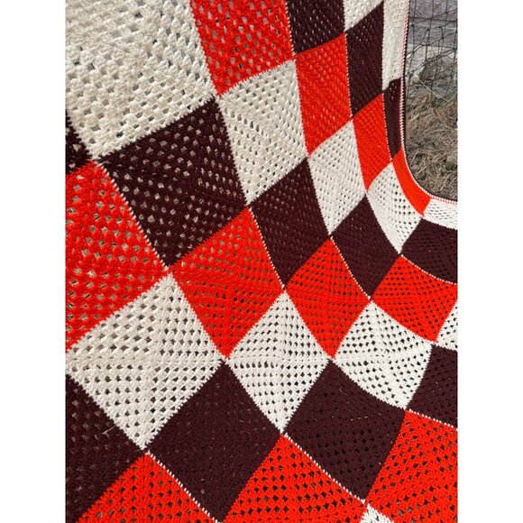 Vintage 1970s Crochet Patchwork Afghan Throw Boho Retro - Picture 8 of 12